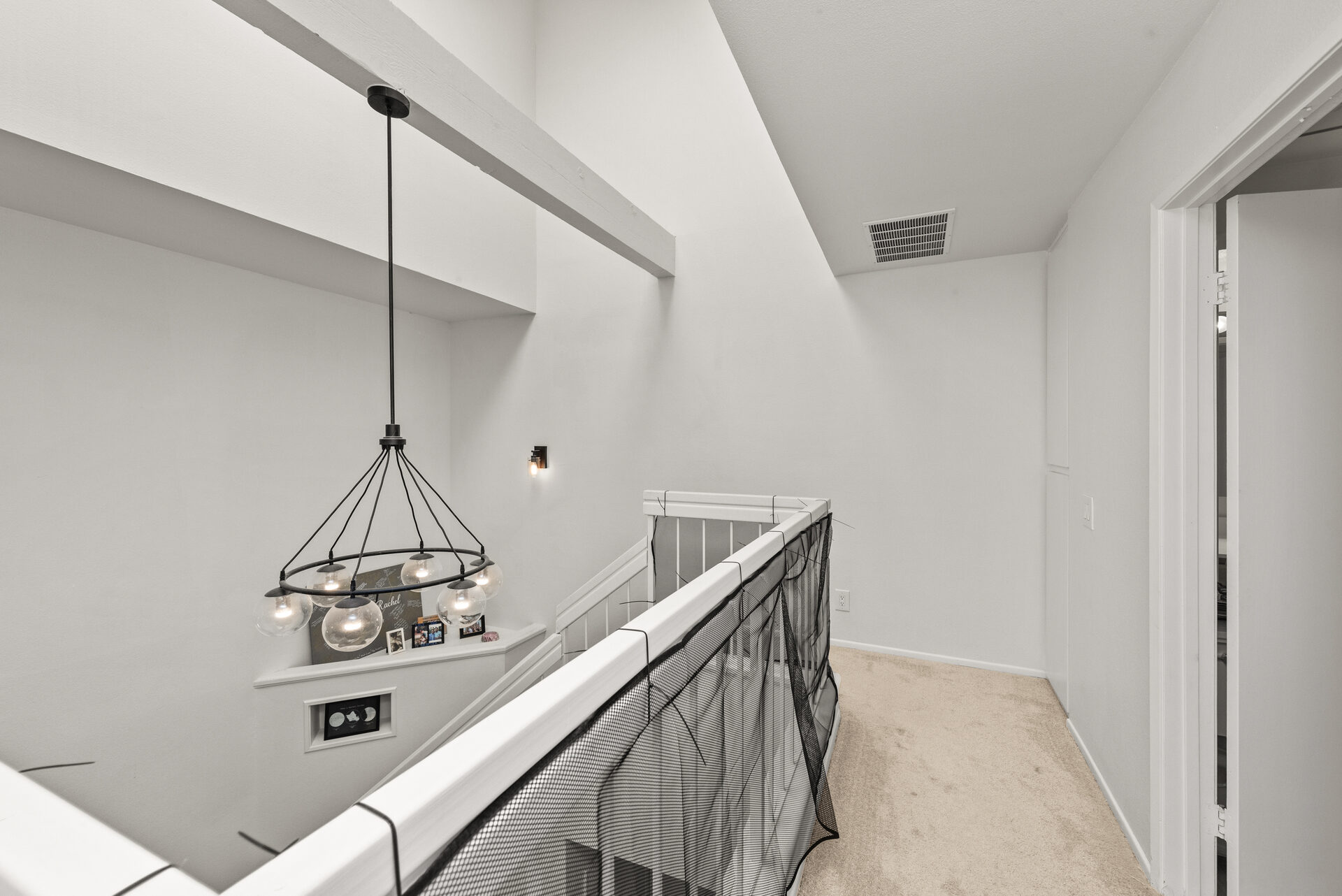 Stairs looking up to the skylight
